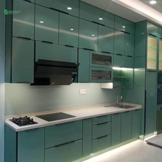 Kính bếp màu xanh ngọc